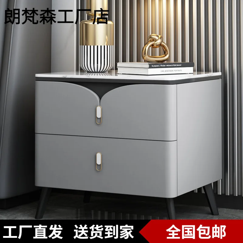 AOLIVIYA Bedroom Bedside Table Nightstand Sofa Side Storage Cabinet Slate Solid Wood Drawer Luxury Modern Minimalist Shelf