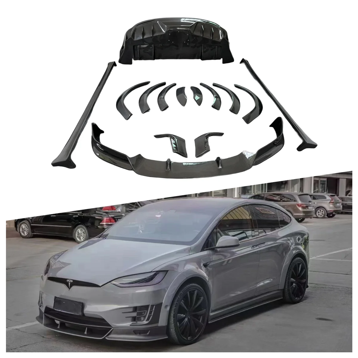 High Quality Carbon Fiber Body Kit for T esla Model X Front Lip Side Skirt Diffuser Wide Fender Rear Bumper