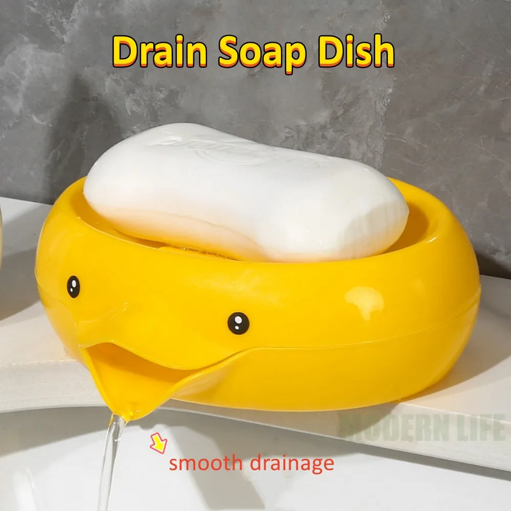 Bathroom Soap Holder Cute Yellow Duck Soap Tray Pp Soap Box Non-Slip Drain Soap Dish Portable Soap Drain Box Kitchen Bathroom Ac