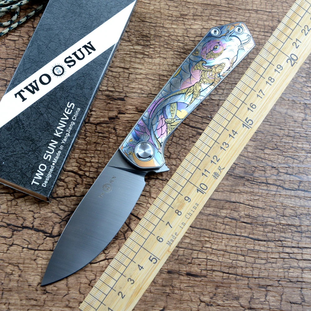 

TWOSUN M390 Подарочная коллекция складных ножей TS223 Утилита для охоты на открытом воздухе Выживание Красочная титановая ручка
