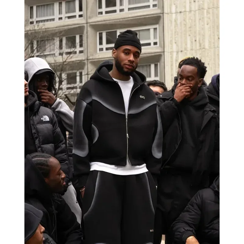 ❤ ❤ 2025 Y2k ملابس الشارع الأوروبية والأمريكية الظلام القوطية الشرير قلنسوة بسحاب موضة مخطط طباعة المتضخم S جديد ★ ☆