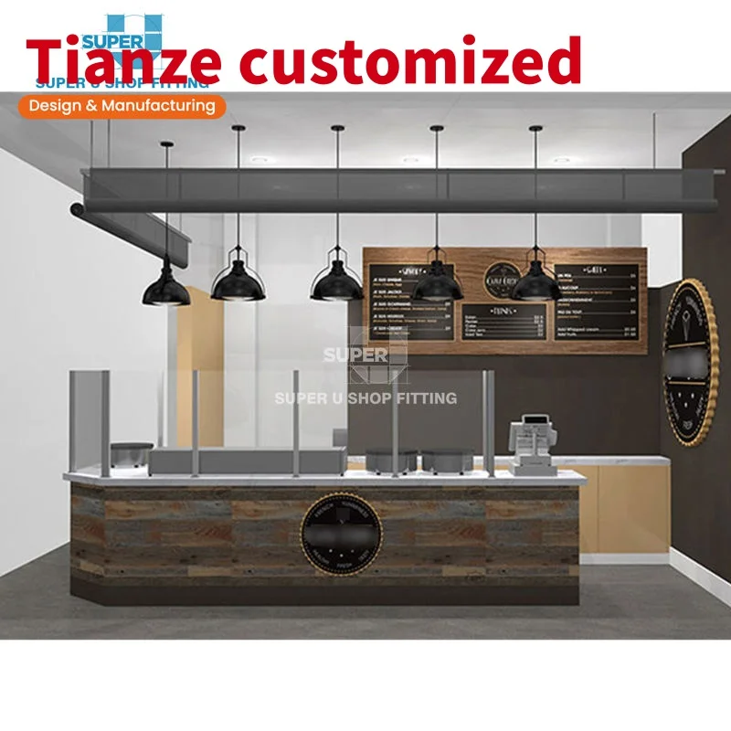 

(customized)Modern Coffee Bar Counter Bubble Tea Shop Interior Design Ideas Coffee Shop Counters Sales Display Retail Wood Coffe