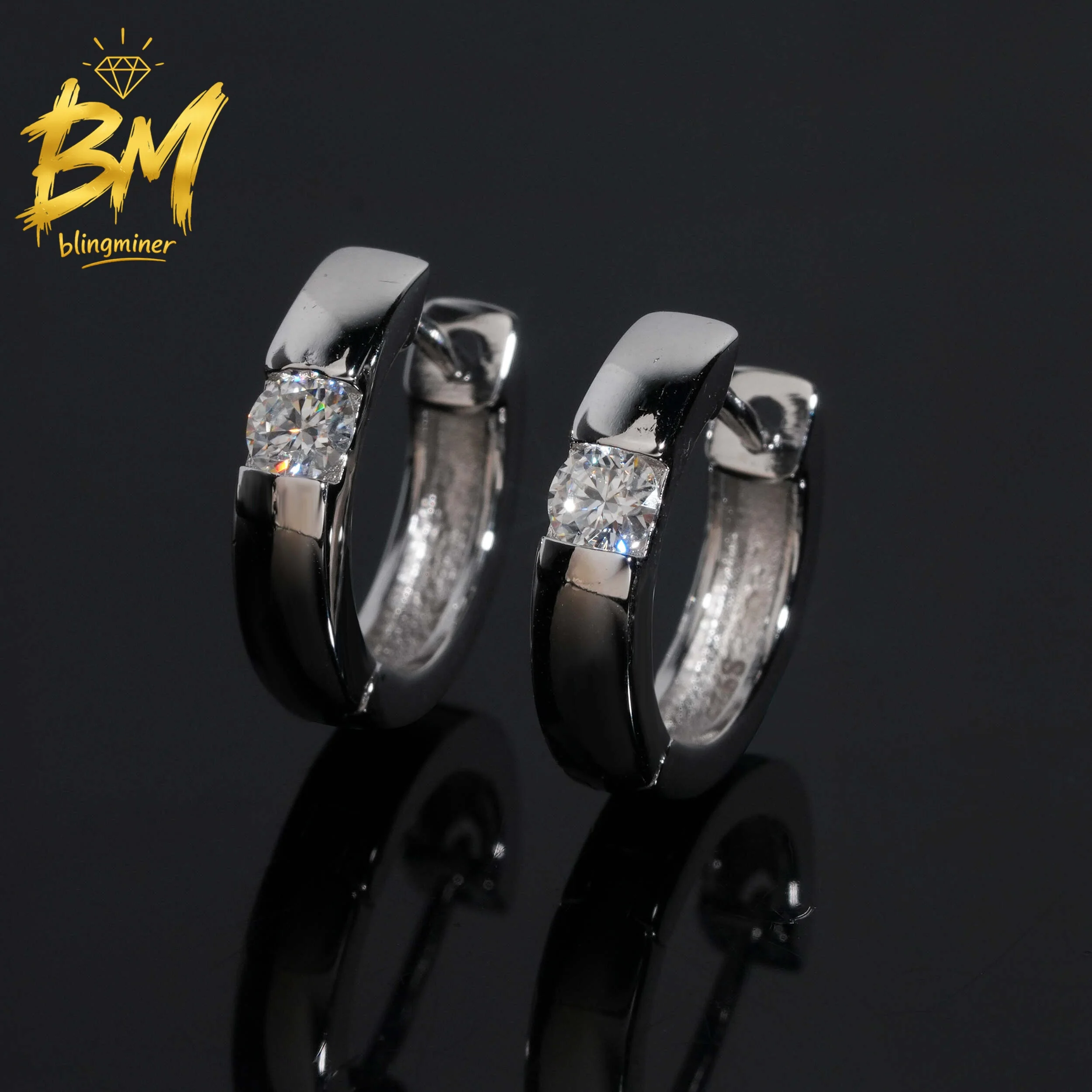Blingminer High Quality Hoop VVS Moissanite Earrings For Men Women S925 Silver Ear Studs Jewelry Pass Diamonds Tester GRA