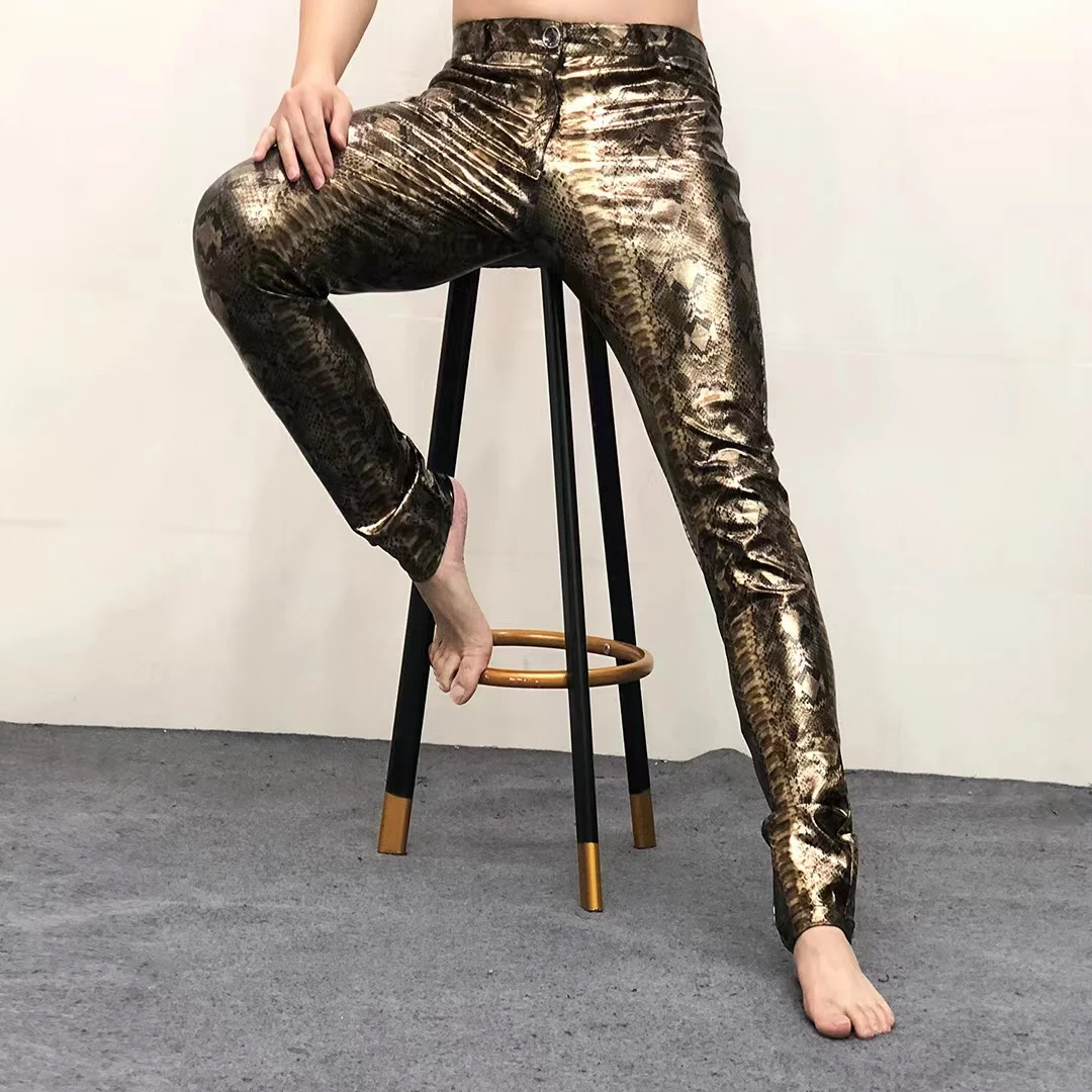 Python Patterned Golden Elastic Waistband Tight Pants For Men/Women's Fitness Yoga Pants Nightclub Sexy Dance Performance Dress