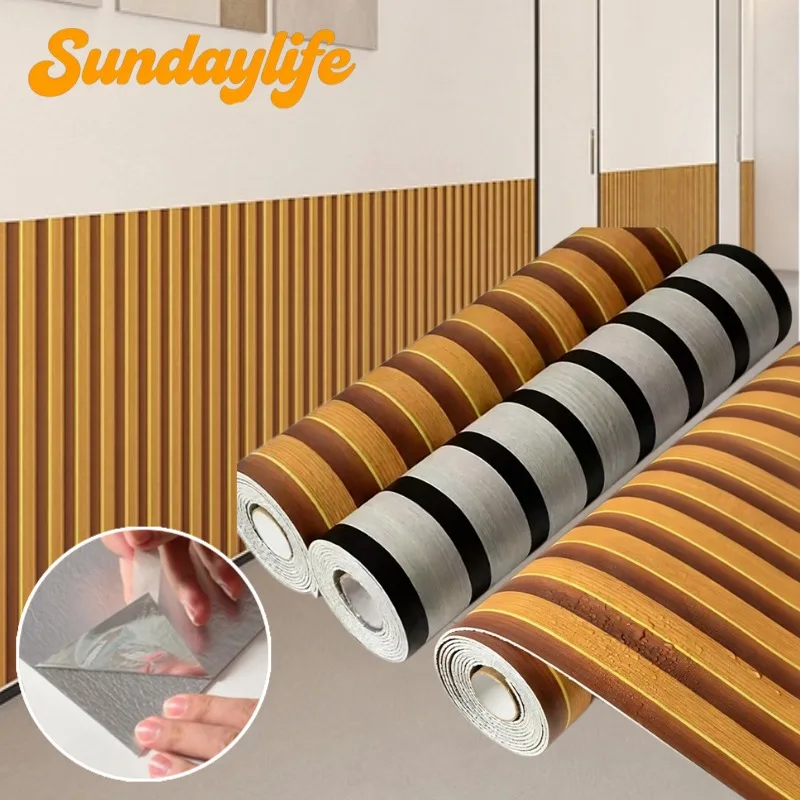 Self Adhesive XPE Stripe Ceiling Wallpaper 40cmx3m Waterproof  Faux Grille Wall Sticker for Living Room Shop Background Decor