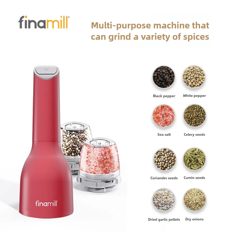 Finamill Electric Pepper Grinder Household One-handed Automatic Sea Salt Pepper Sesame Seasoning Grinding Bottle