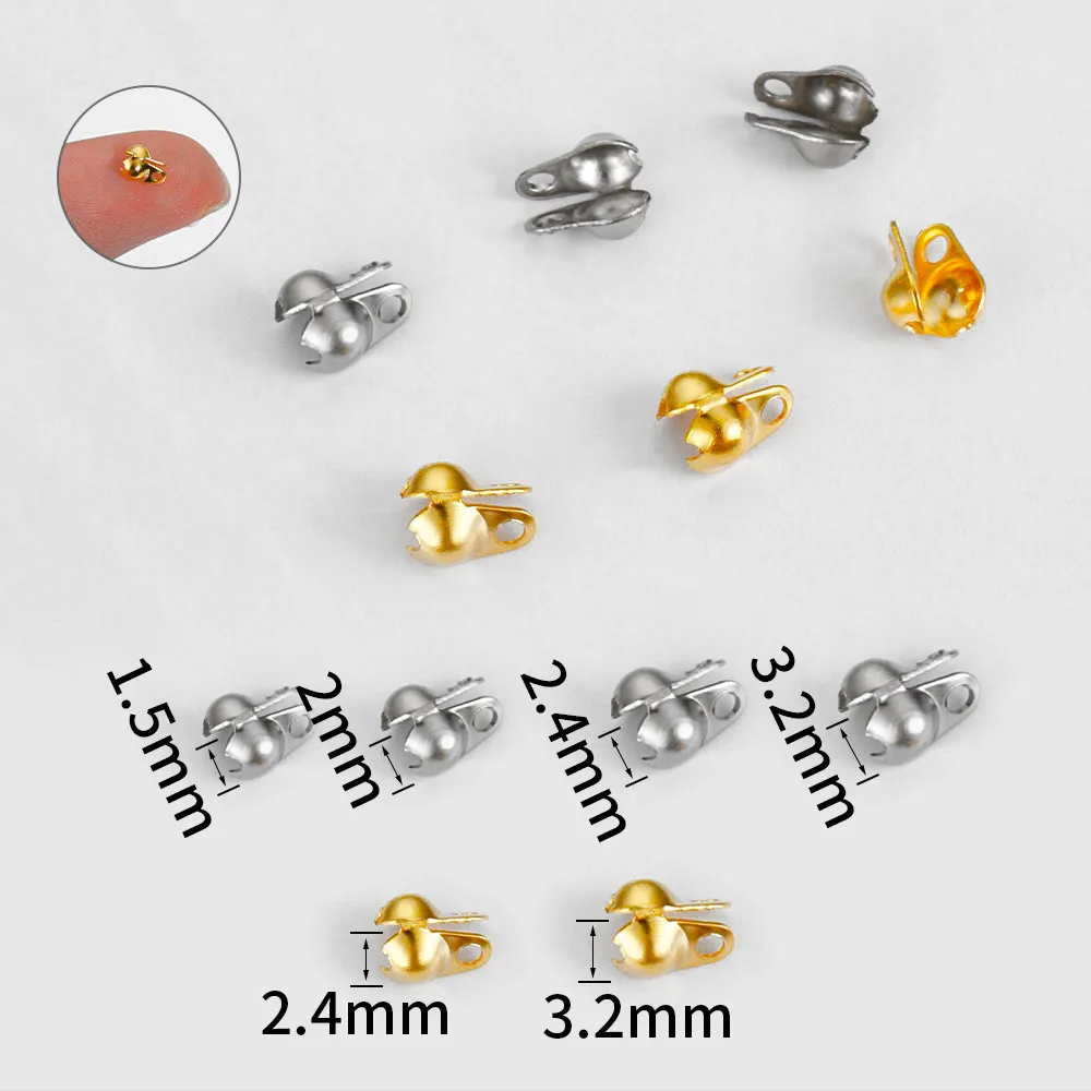 30/50PCS 1.5-5mm Crimp Bead Tip Knot Cover Gold Color Stainless Steel for Jewelry Connector Clip Clasp Fittings Components