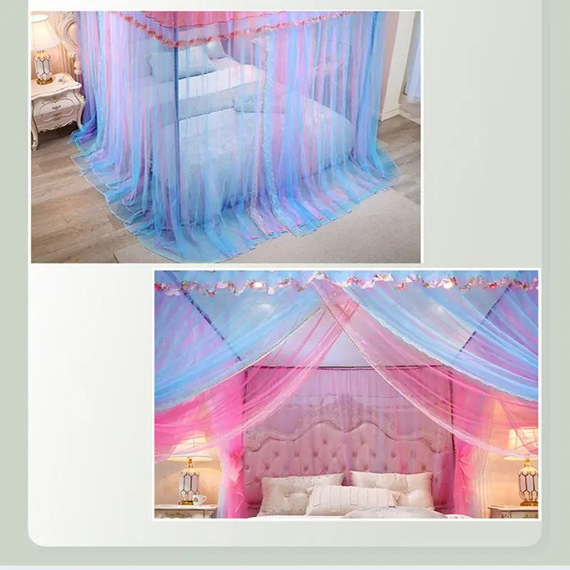 2025 New Palace Double-Layer Contrasting Mosquito Net Girl Style Encrypted Triple Door Soft Mesh Floor Bed Canopy with Folds