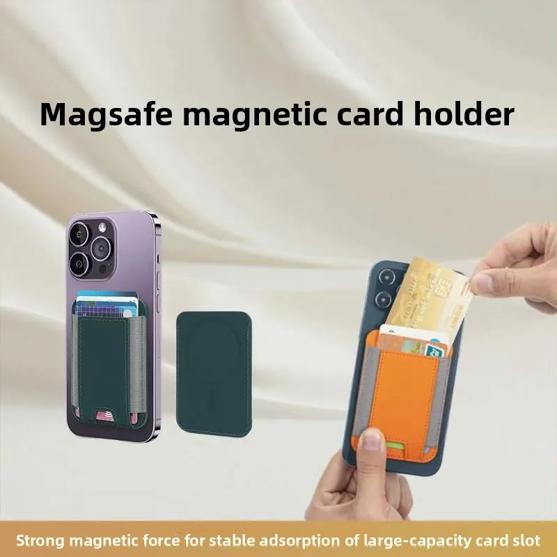 Porta Tarjetas de Cuero PU MagSafe con Banda Elástica de Goma, Cartera Magnética Compatible con iPhone