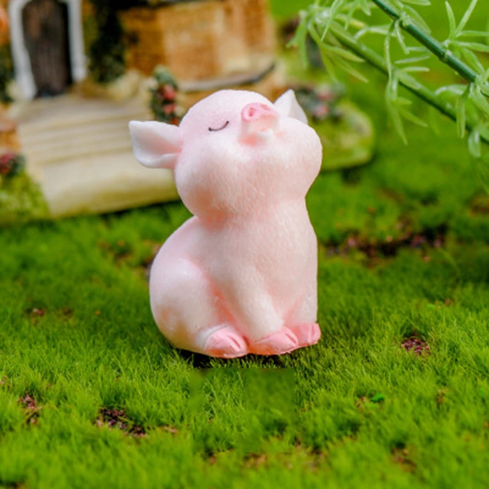 

DIY Cute Pink Pig Model Animal Statue Naughty Pig Miniature Dollhouse Accessory Resin Craft Micro Landscape Decoration