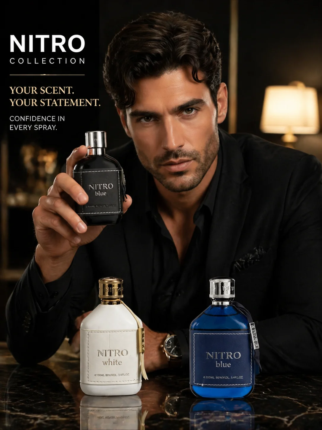 

Nitro Black EDP for Men 100ml Intense Woody Spicy Fragrance Long Lasting Masculine Scent Anniversary Birthday Gift Spray 3.4oz