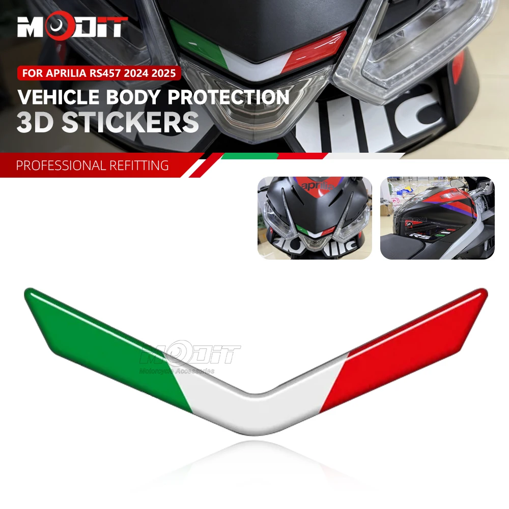 3D Resin Motorcycle Front Fairing Decals Italy Flag Arrow Sticker 3D Emblem Sticker For Aprilia RS 457 RS457 2024 2025