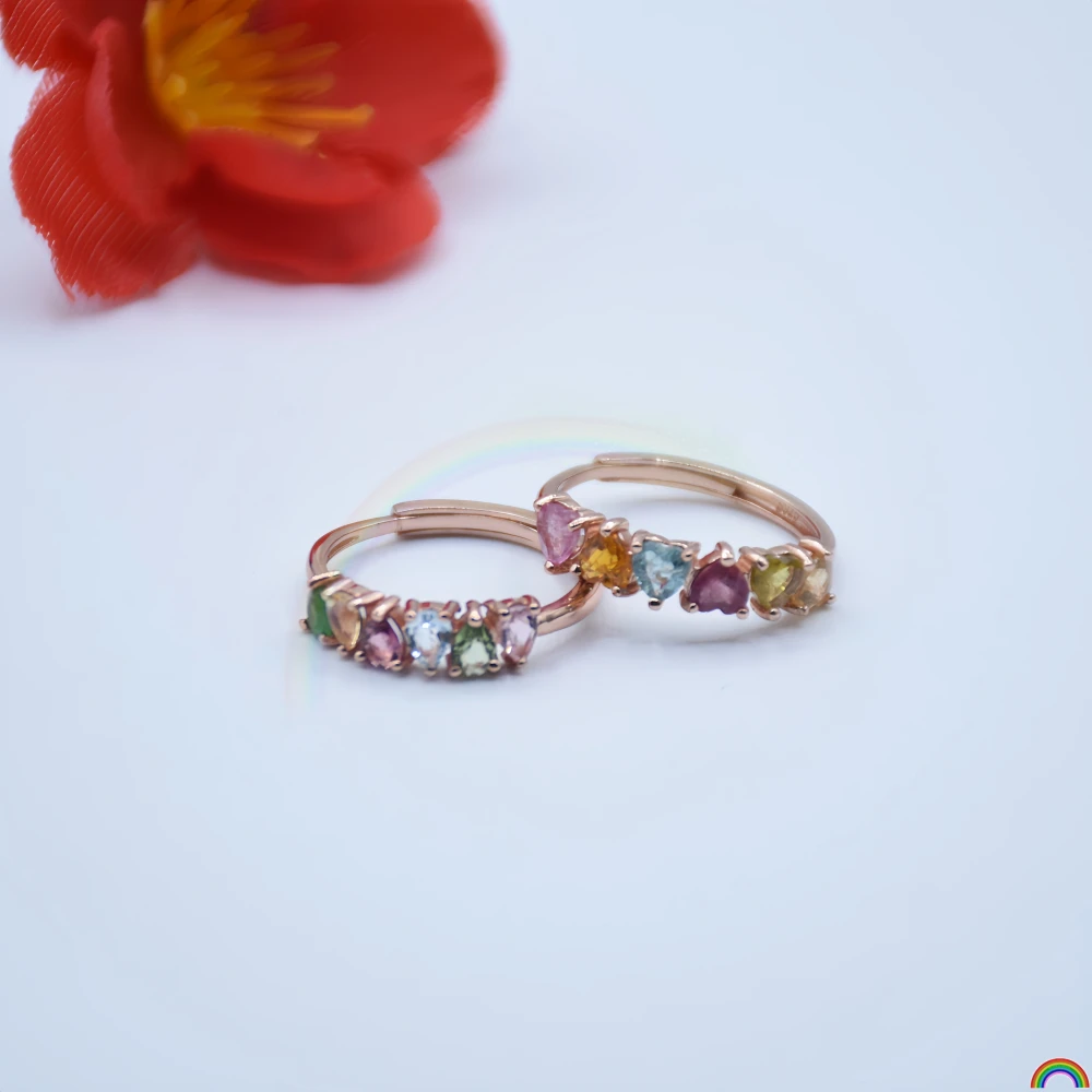 

Natural tourmaline ring S925 silver blue shadow silver charm colorful heart-shaped teardrop shaped gemstone bracelet Rwbuye