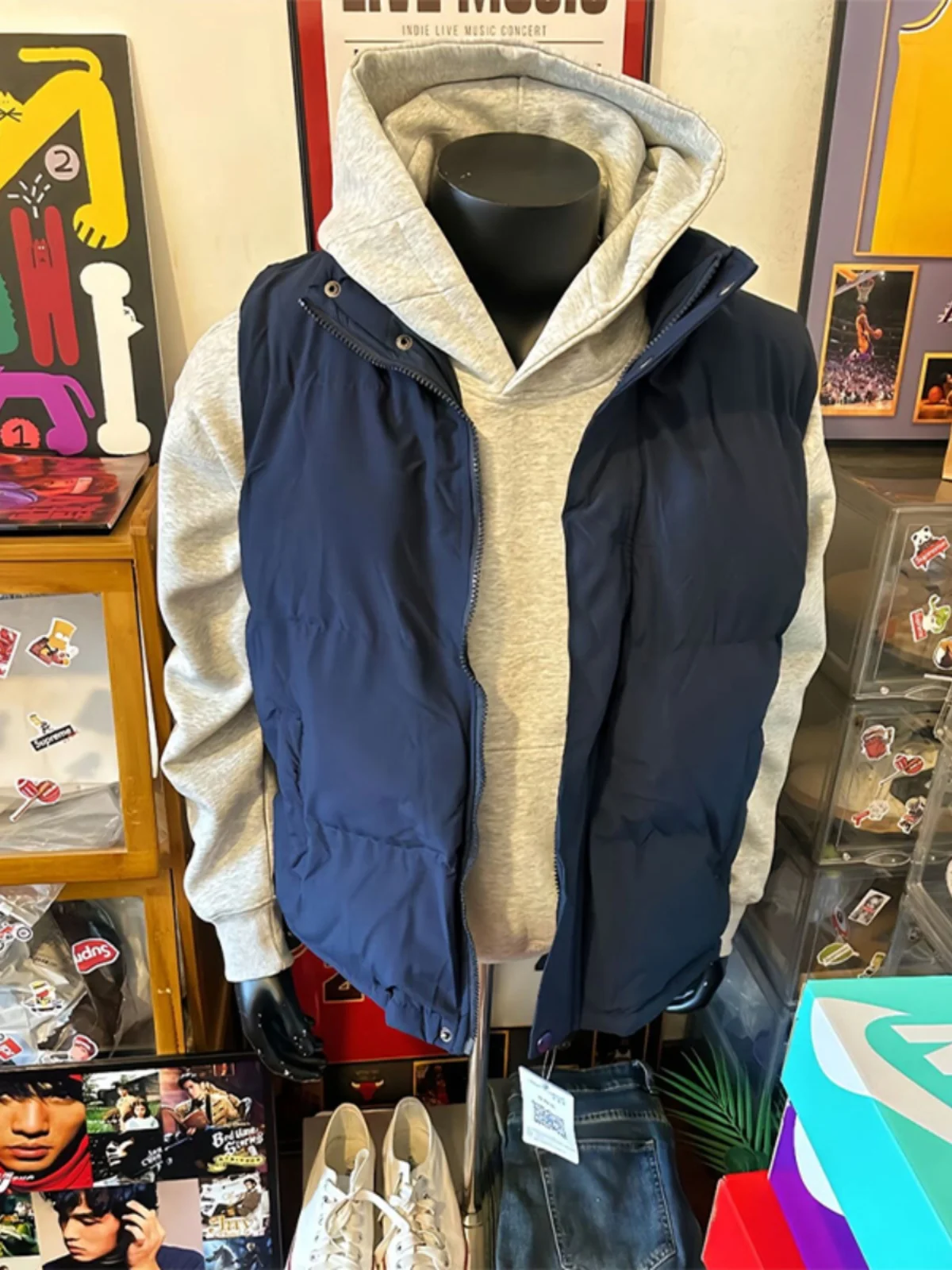 

Cobalt Blue down Cotton Vest Men's Winter Warmth Svel Jaet American Retro Layering oulder Pad Youth Trendy Faion