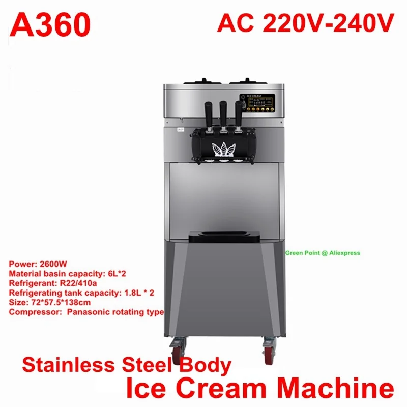 A360 High Quality Automatic 2600W Mini Commercial Soft Serve Ice Cream Machine With LCD Display AC220V DIY Child Handmade Making