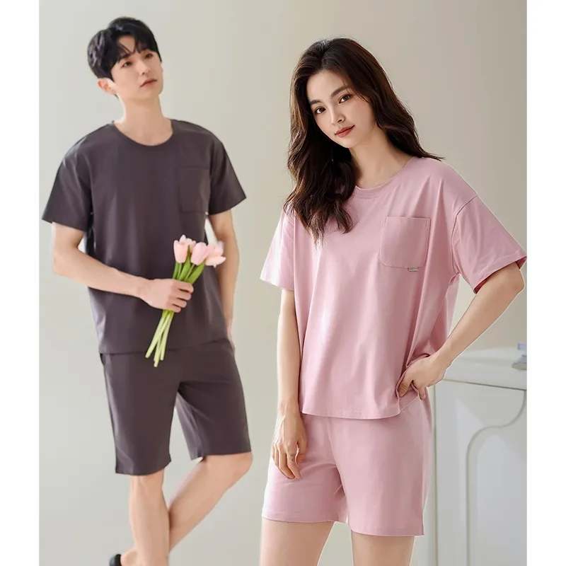 Cotton Short Sleeves Sleepwear for Lovers Women and Men Matching Homewear Summer Shorts Loungewear Couples Pijamas Hombre Mujer