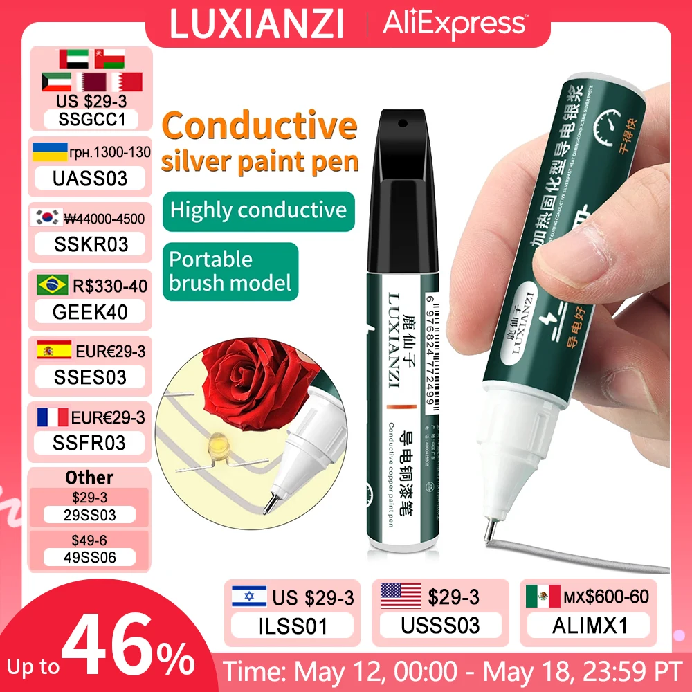 

LUXIANZI Conductive Silver Paint Pen Anti-interference Circuit Board Repair DIY High Conductivity Low Resistance Copper Ink Pen