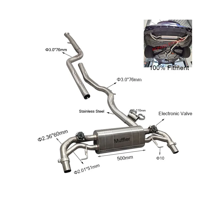 

Stainless Steel High-Performance Valvetronic Cat-back Exhaust for BMW 330i G20 B46 with Glossy Black Carbon Fiber Tips