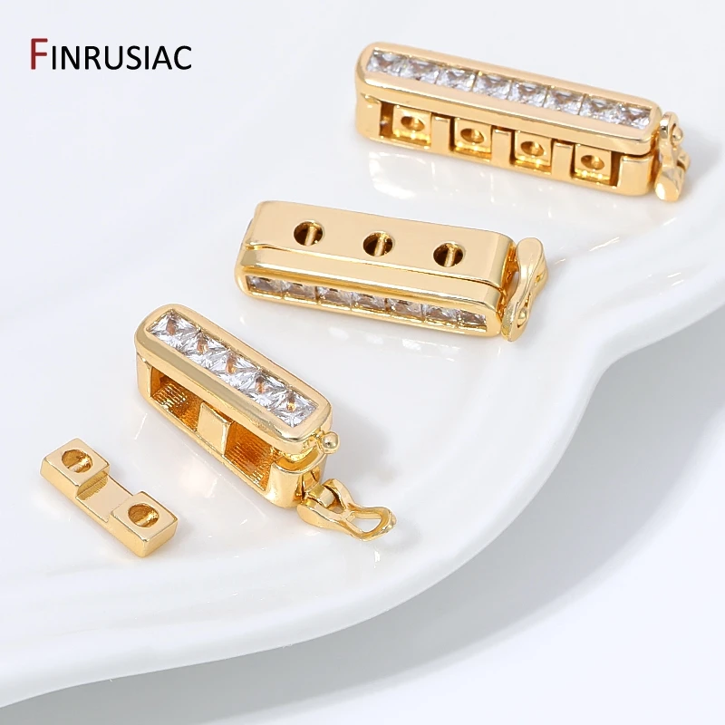 14K Gold Plated Brass Zircon Layered Separator Clasps,Multi-Strand Connectors Rectangle Clasps For Bracelet Necklace Accessories