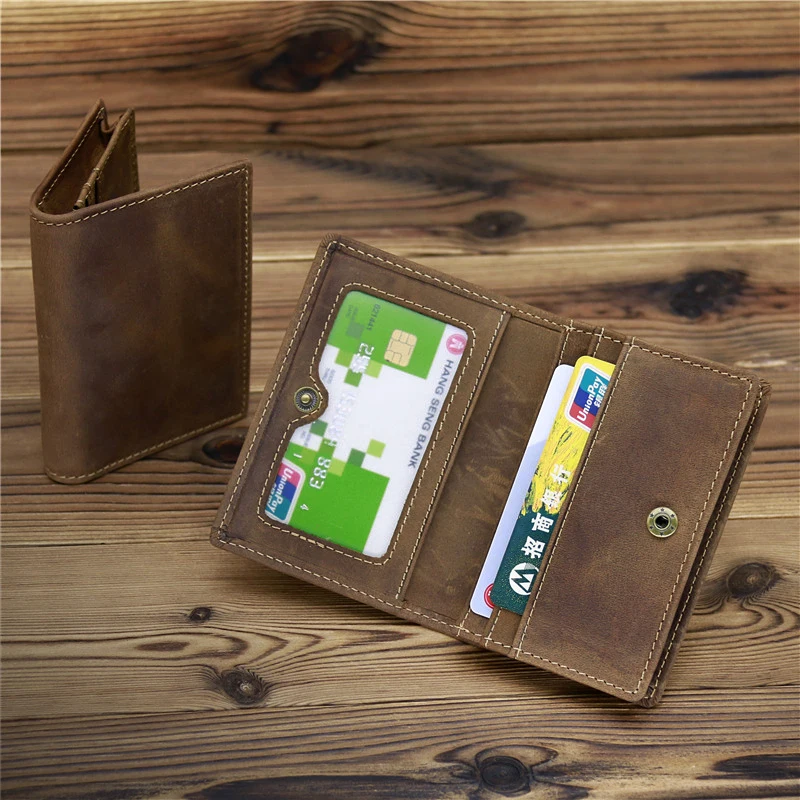 Vintage Crazy Horse Real Leather Credit Card Holder Wallet Mens Cowhide Slim ID VIP Photo Cards Bags Small Change Coins Pouches