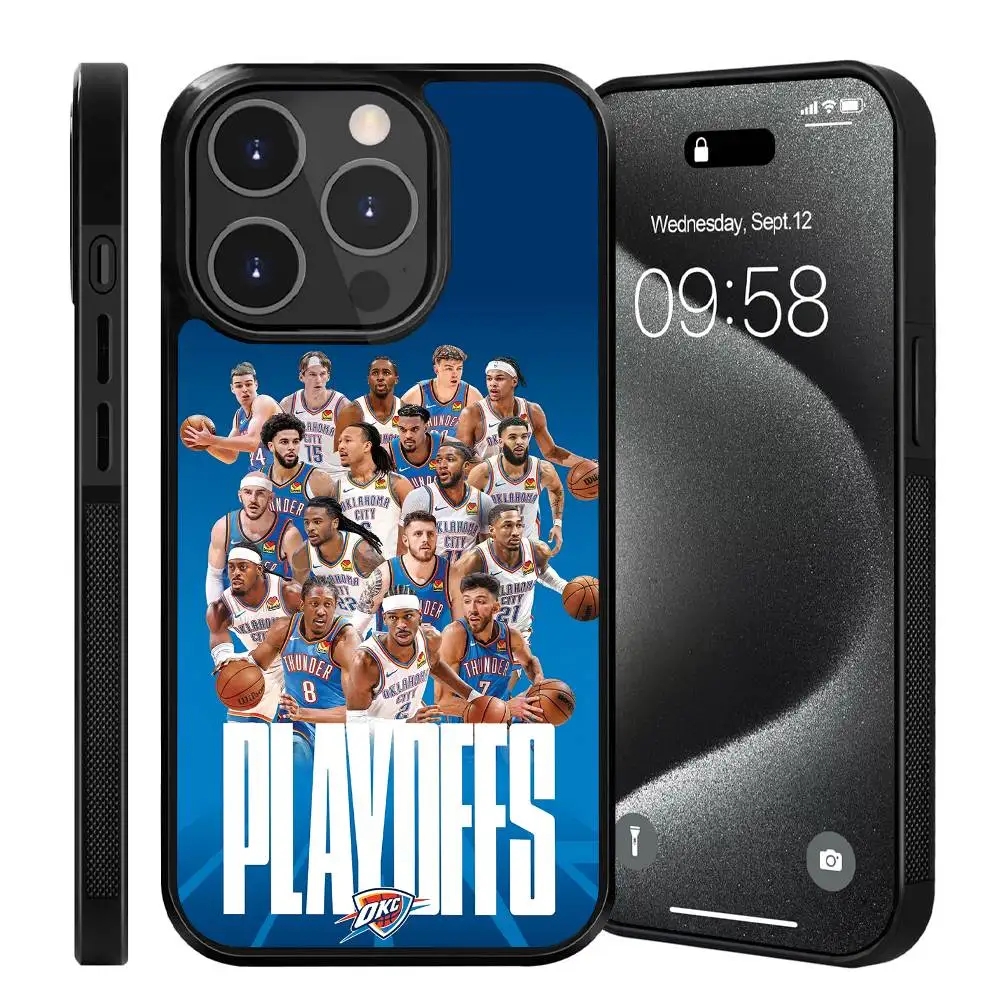 Oklahoma T-Thunde N-NBA playoffs Capa de telefone móvel adequada para Apple 16PRO MAX 15 14 13 12 MINI 11 patch preto casca dura