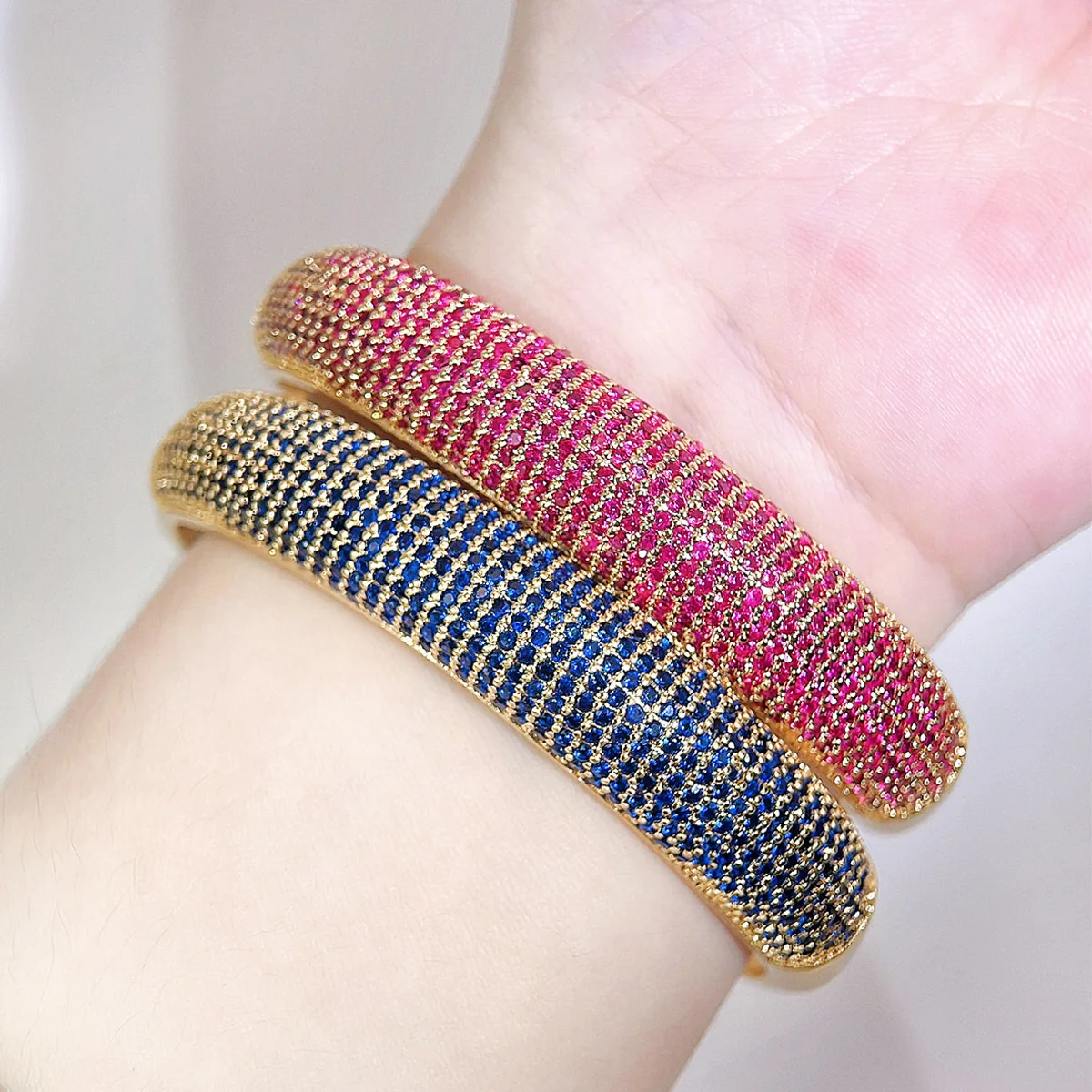 

Fashion Luxury Colorful Crystal Bangle Copper CZ Cuff Bracelets Charm Wedding Engagement Birthday Jewelry For Women Gift