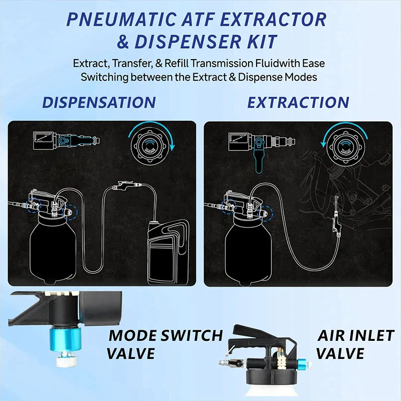 Transmission Fluid Pump and Oil Extractor Pump, 8.5L Pneumatic ATF Pump ATF Filler Pump, 13 ATF Refill Adapters 3 Hoses