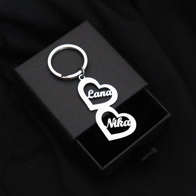 Customized Personalized Name Heart Keychain Custom Lovers' Name Text Key Chain Stainless Steel Llavero for Women Men Keyring