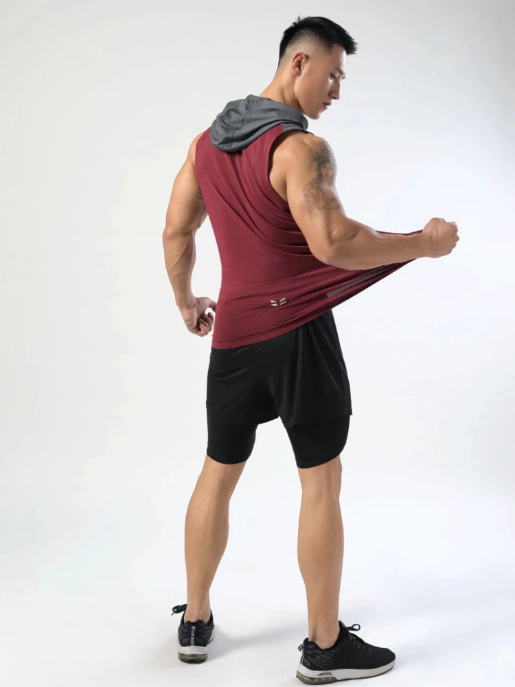 2023 New Mens T Shirt Gym Fitness Casual Sleeveless Men's Hooded Slim Vest Basketball Sports Running Vest Sport Running Tops image 5