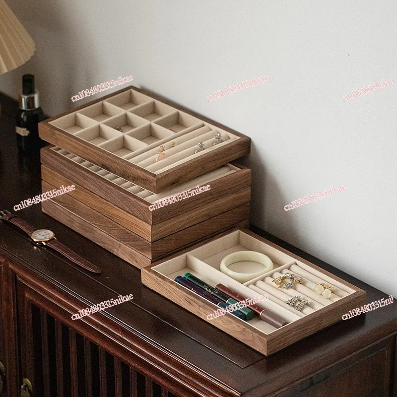 

Поднос для демонстрации ювелирных изделий из черного ореха (фланелевая подкладка) — органайзер для колец/серьг, подставка для ожерелья