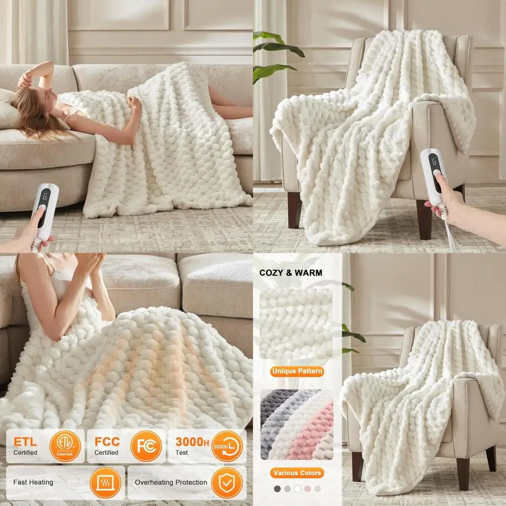 

3D Jacquard Electric Blanket - 6 Heat Settings, 4-Hour Auto-Off, 50x60, White