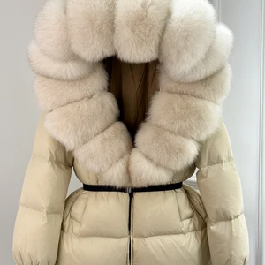 Janveny 2024 Winterpuffer Frauenjacke Real Fox Skin mit heißer Haube Heiße 90% weiße Ente Down Damen Casac Hauptverkauf Capuz Pufferhaube - №5