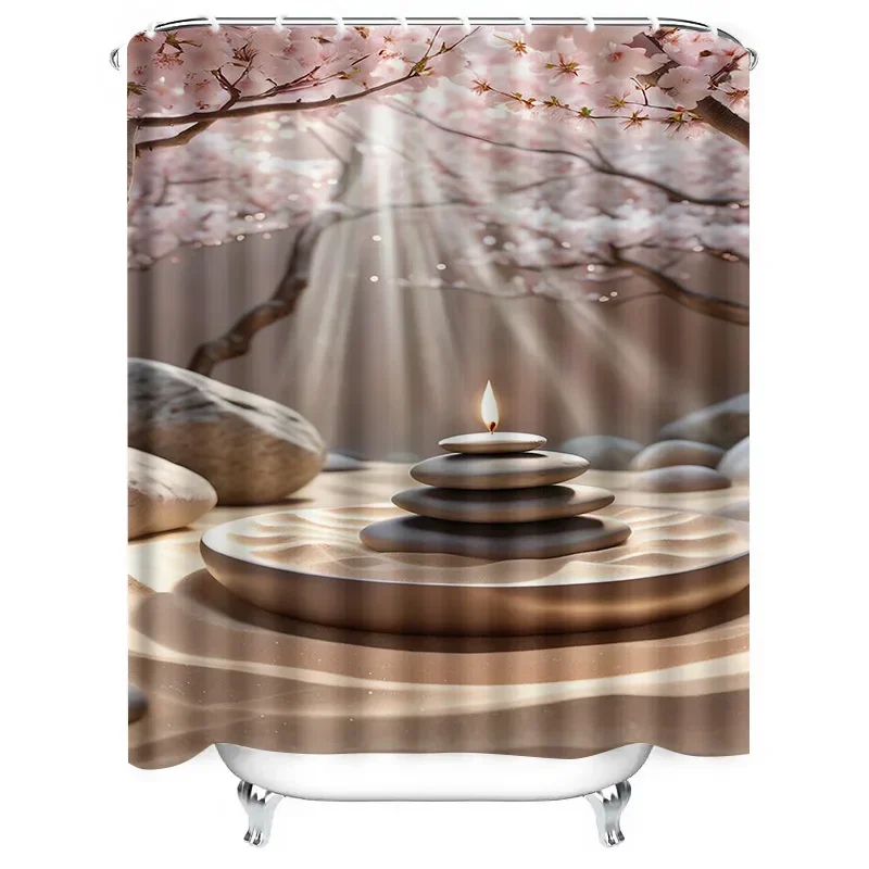 禅庭 桜 防水 シャワーカーテン 耐熱 洗濯機洗い可能 不透明 180x180cm