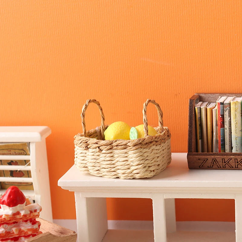 【BS】 Cesta de almacenamiento en miniatura para casa de muñecas 1:12, marco tejido para alimentos y verduras, modelo de cocina, decoración, accesorios para casa de muñecas de juguete