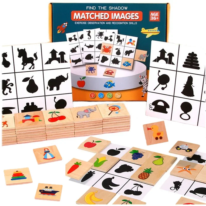

Montessori Wooden Shape Matching Board Game Find Shadow Images Animal Fruit Educational Toys For Children