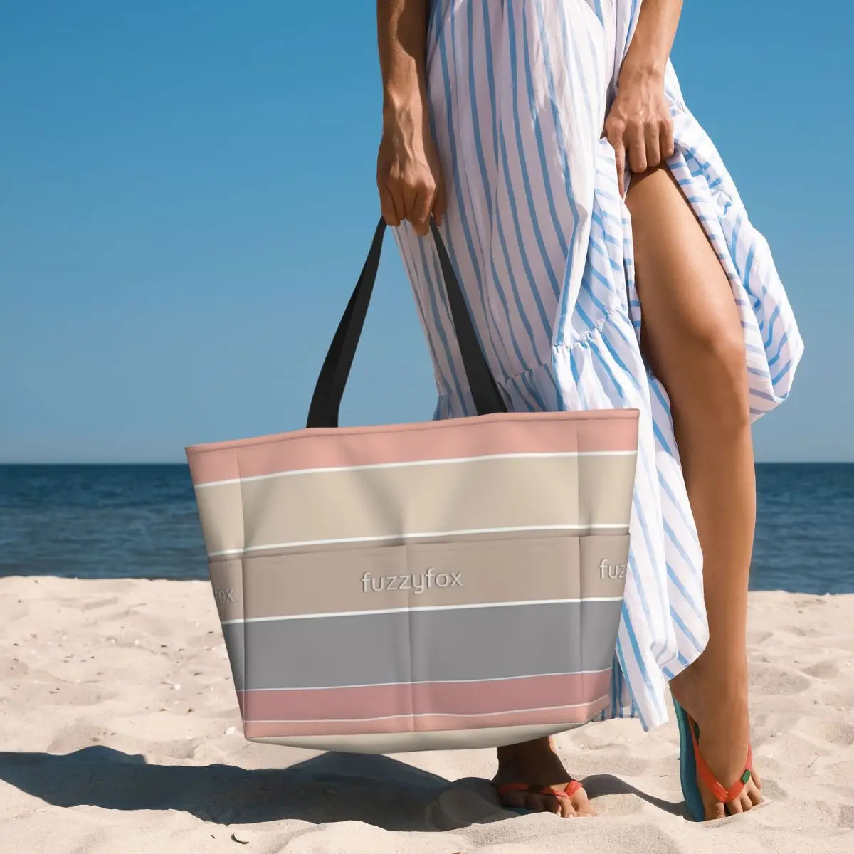 Saco de viagem praia padrão listrado simples, sacola elegante, bolsa de ombro estilo multi, padrão pastel