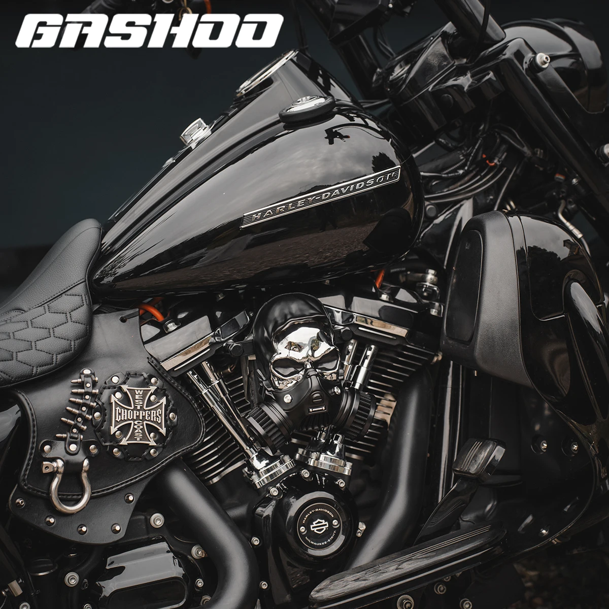 GASHOO Skull Air Filter for Harley Davidson Cruiser/Dyna/2018-up Softail/Street Bob/Fat Bob/2017-up Touring/Sport