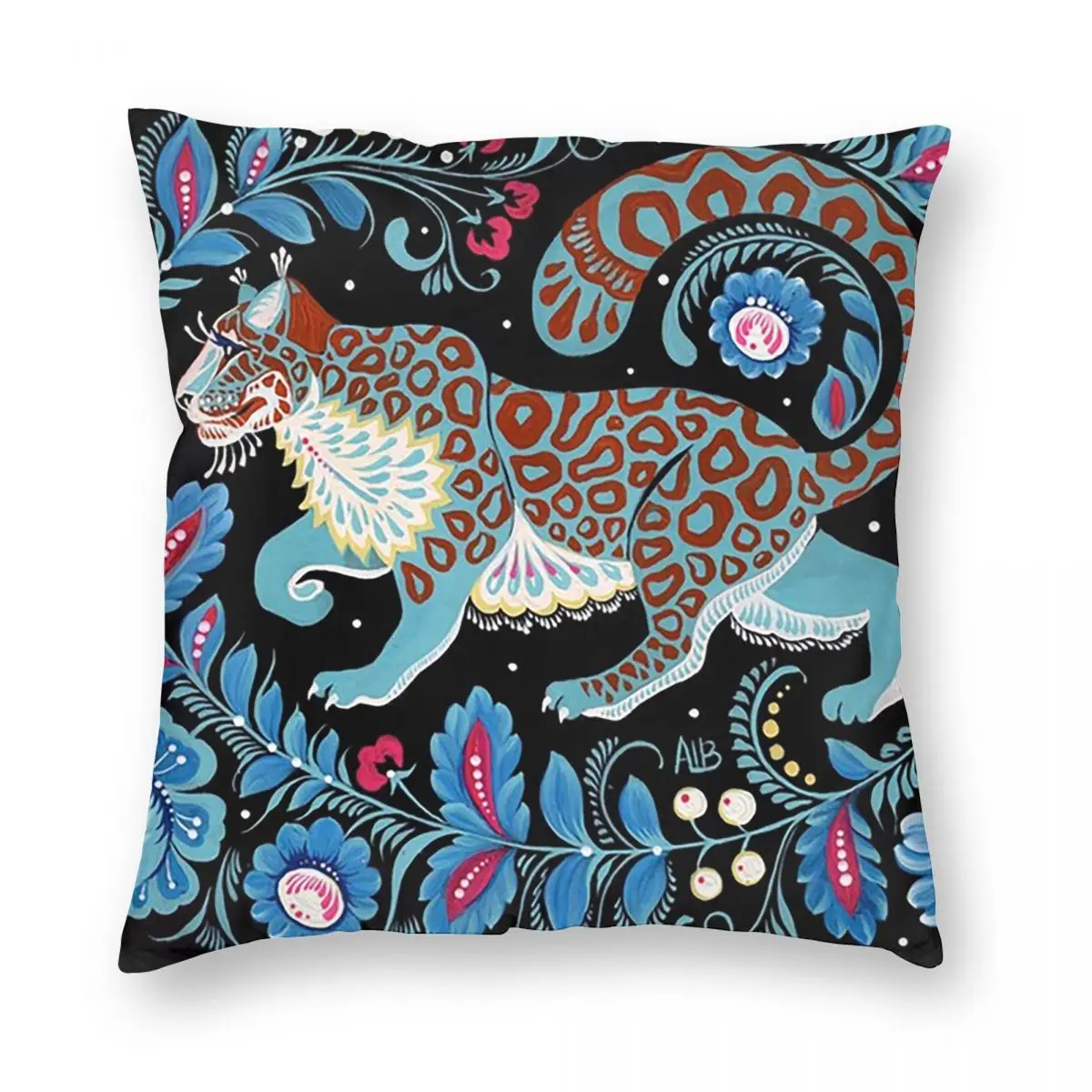 

Snow Leopard Folk Art Square Pillowcase Cushion Cover Comfort Pillow Case Throw Pillow Cover for Home Bedroom Car