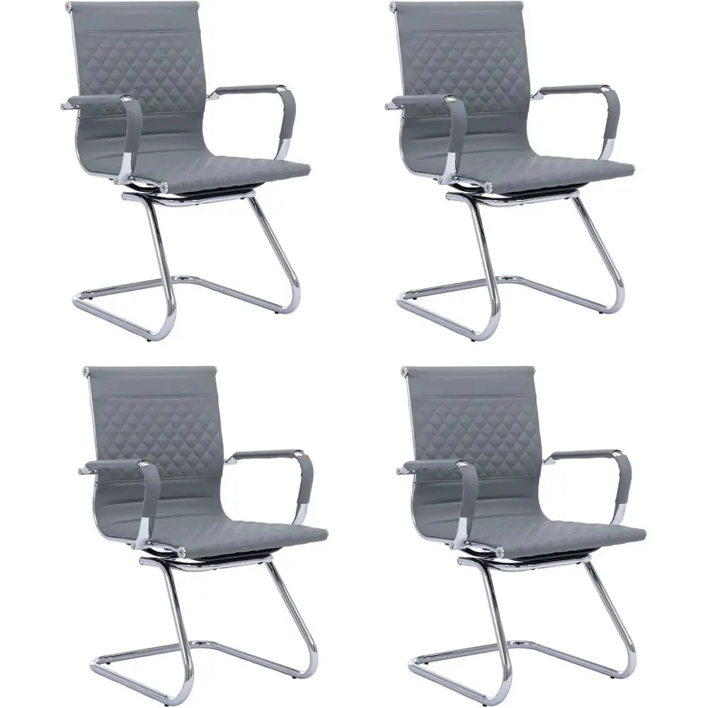 

Set o 4 Oice Gt Chairs with Padded Arms, Stationary PU Leather Retion Chairs No Wheels, Sled Base Side Chair or Conerence Room o