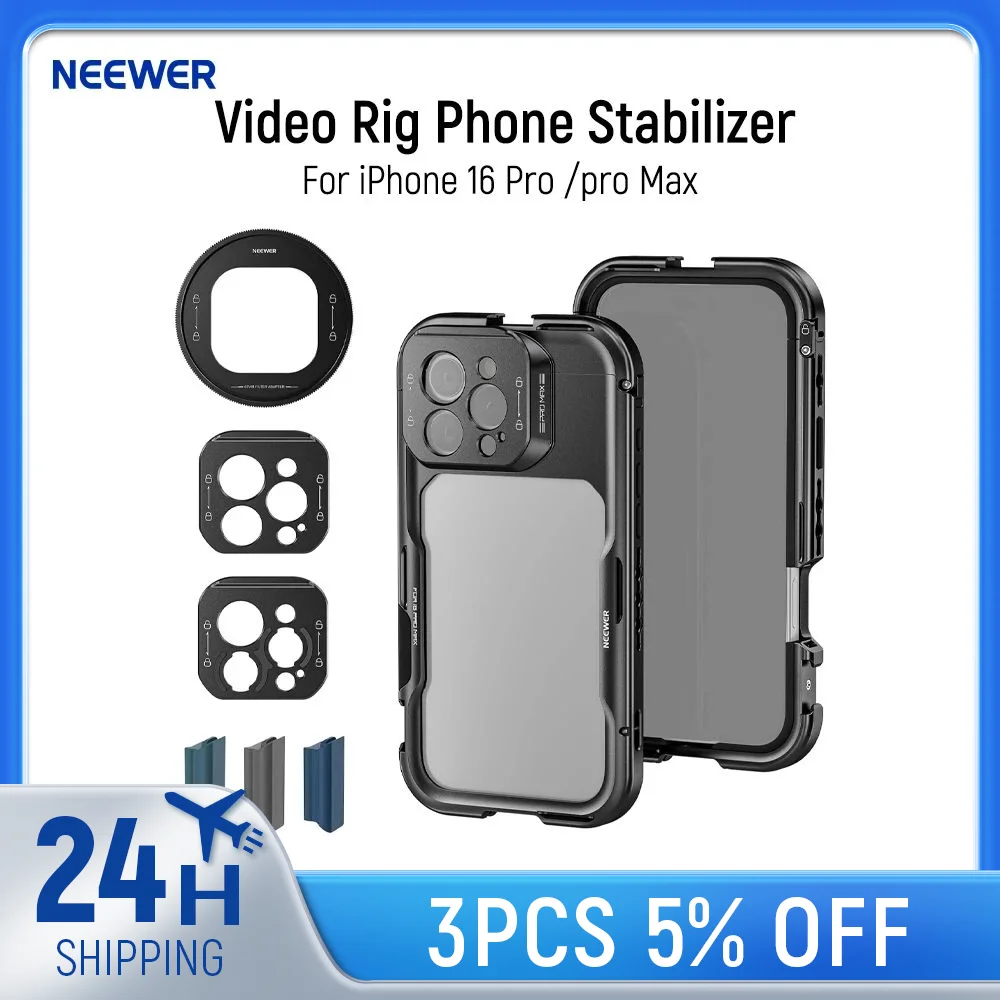 

NEEWER 16 Pro/Pro Max Cage, Quick Release Video Rig Phone Stabilizer For iPhone 16 Pro Max with Adapters of 67mm Filter