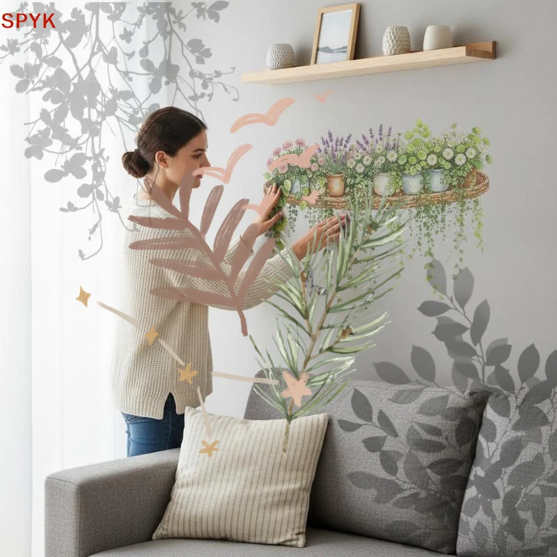 Potted Green Plants Wall Decal Realistic Design Self Adhesive For Living Room Bedroom Home Decor Fresh And Delightful Feeling