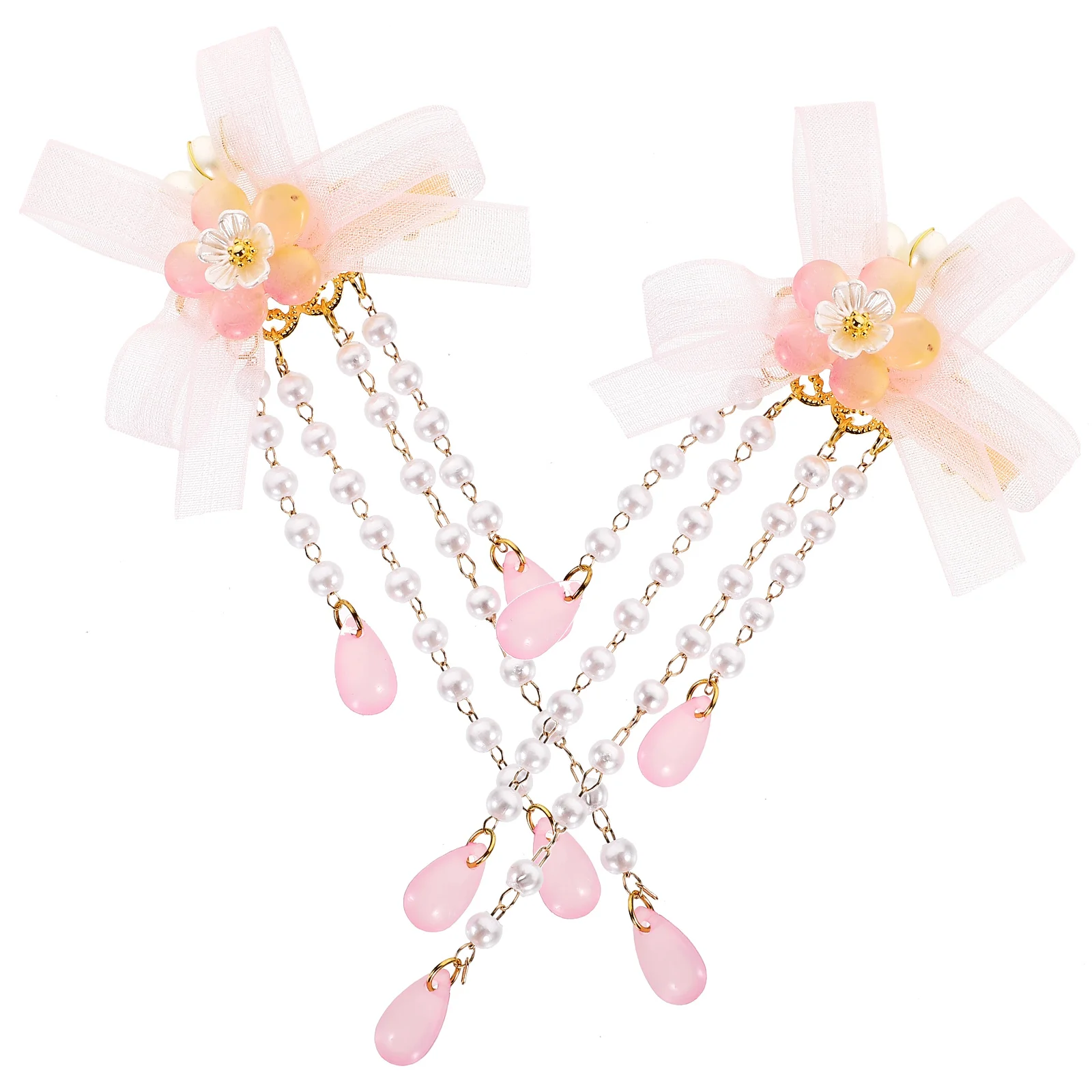 

2pcs Flower Tassel Hair Clips Chinese Style Metal Hairpin Dangle Barrette for Women Girls Pink Retro Beaded Hairpin