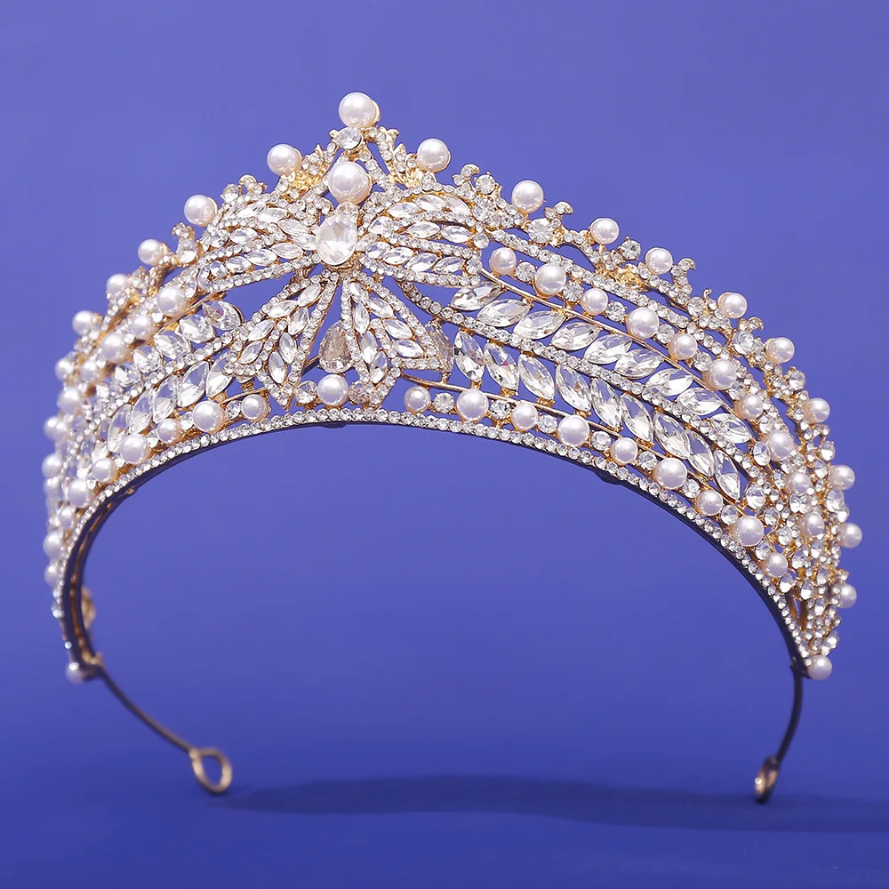 Parelkronen voor bruid Luxe prinsessenkronen Tiara's voor koningin Bruiloft Hoofdtooien Optocht Diadeem Prom Haar Sieraden Hoofddeksel