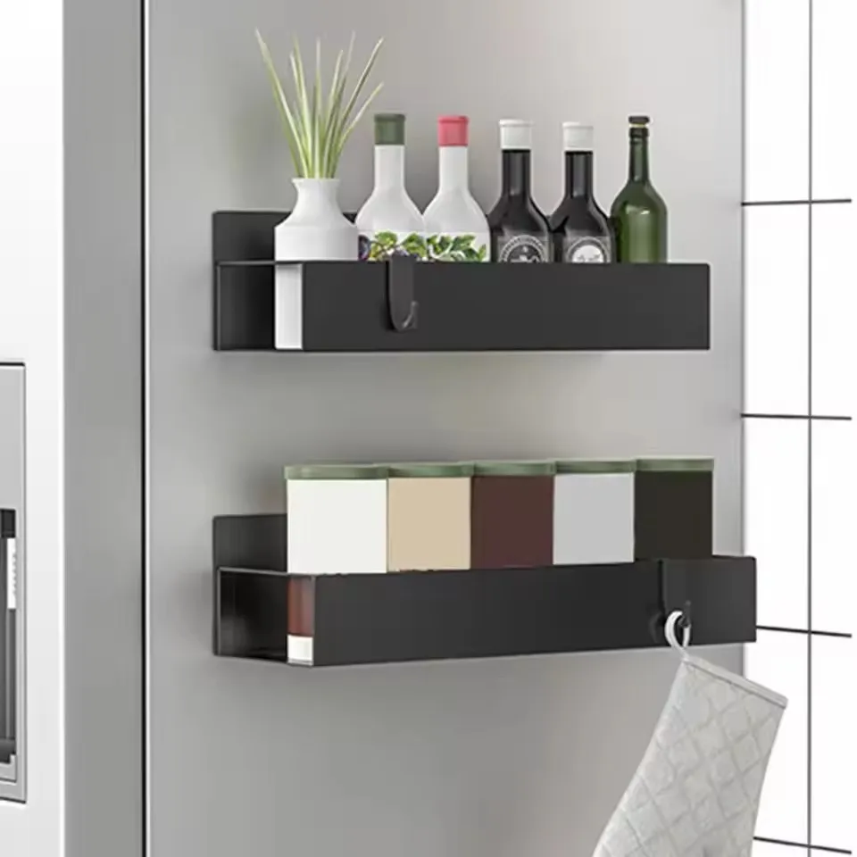 

Refrigerator Magnetic Shelf Spice Sundry Side Storage Rack Hanging Basket Space Saving Without Punching Kitchen Organizer Shelf