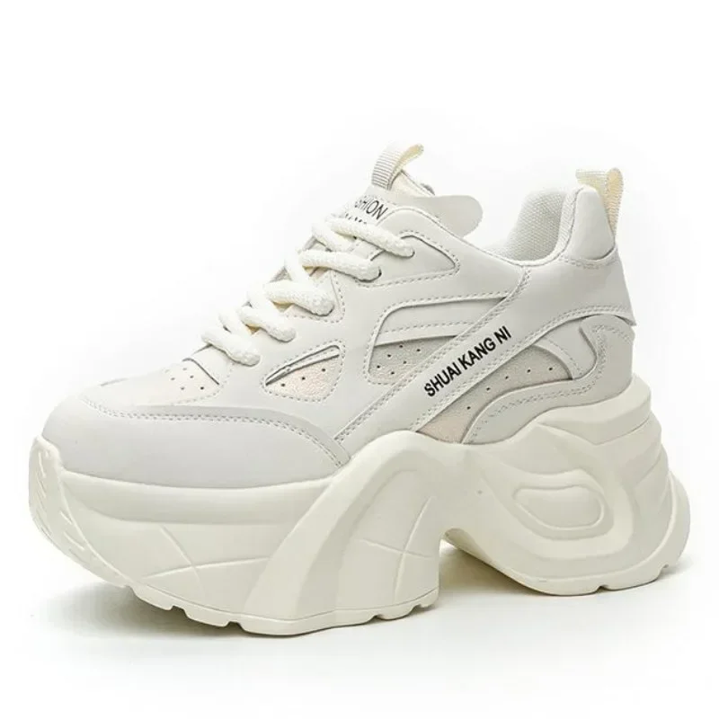 

Ботинки из натуральной кожи 8,5 см, весенние вулканизированные женские мокасины, весенне-осенние лоферы на танкетке, модные кроссовки на массивном каблуке