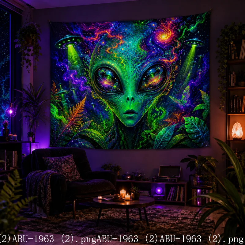 VIKAMA Psychedelic Big Head Alien Tapestry Color Nebula Galaxy UFO Space Art Wall Hanging Aesthetic Bedroom Dorm Decor Cloth