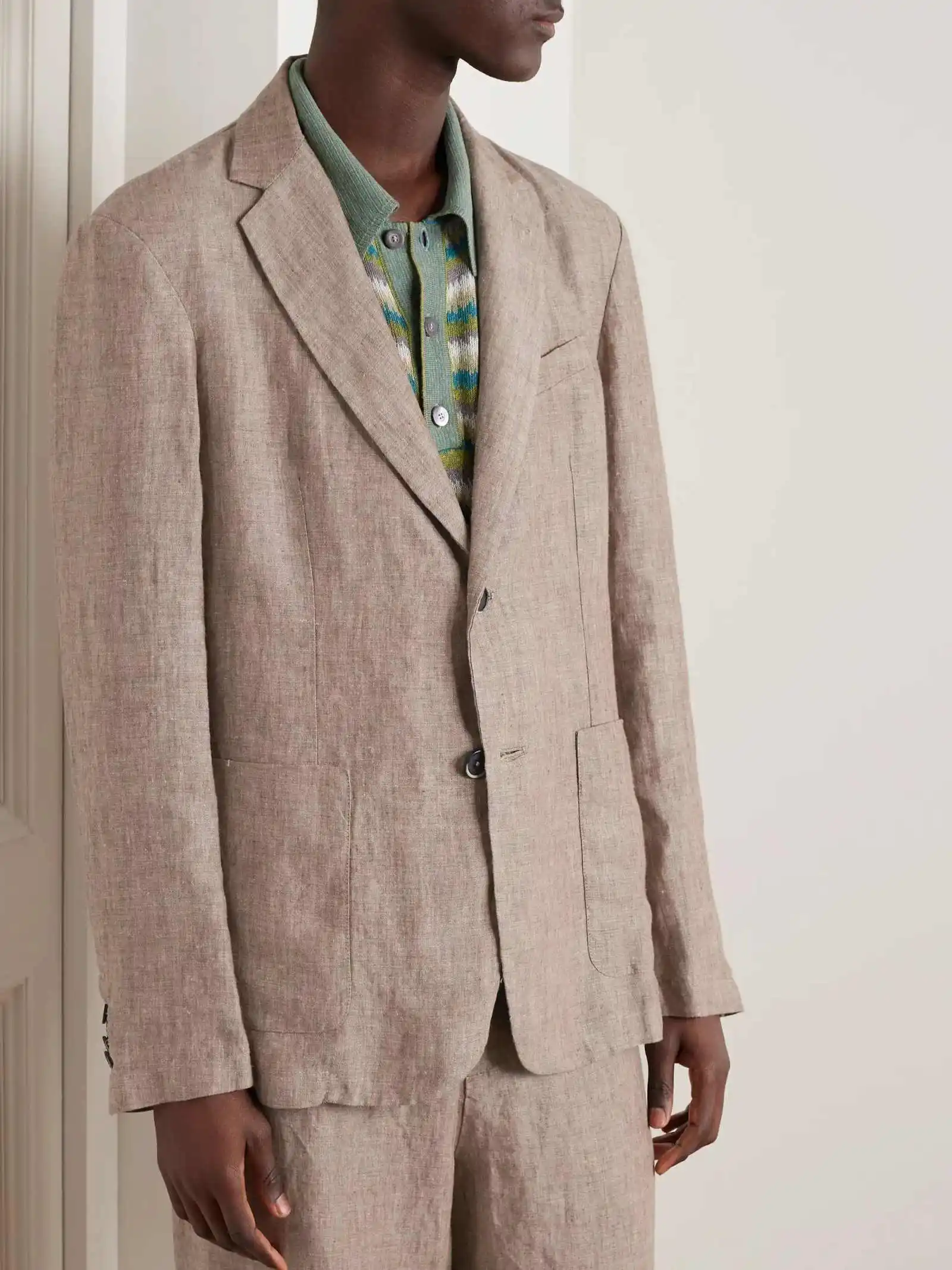 Casual Linen Men Suits Single Breasted Notched Lapel Pant Sets Fashion Business Wedding Party Male 2 Pieces Customized