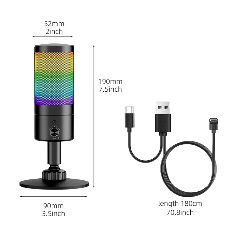 RGB Microphone USB Live Condenser Microphone Microphone Computer Competitive Audio Tape Lighting