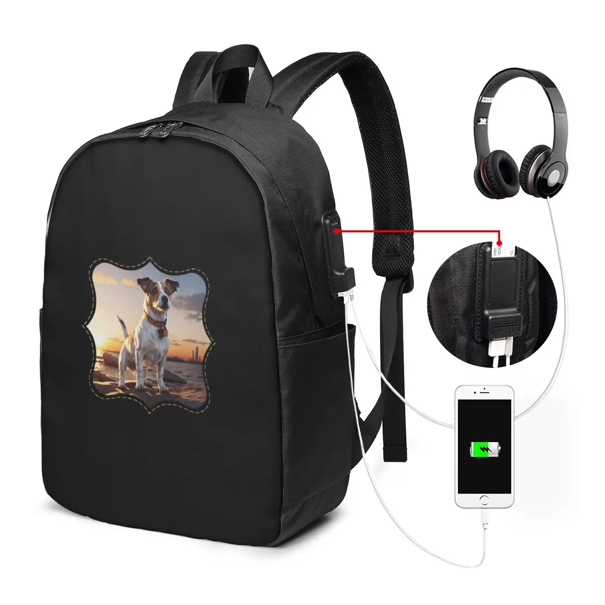 Jack Russell Dog At Sunset Backpack Travel Notebook Bag Computer College Student School Bag Laptop Shoulder Bags for Men Women