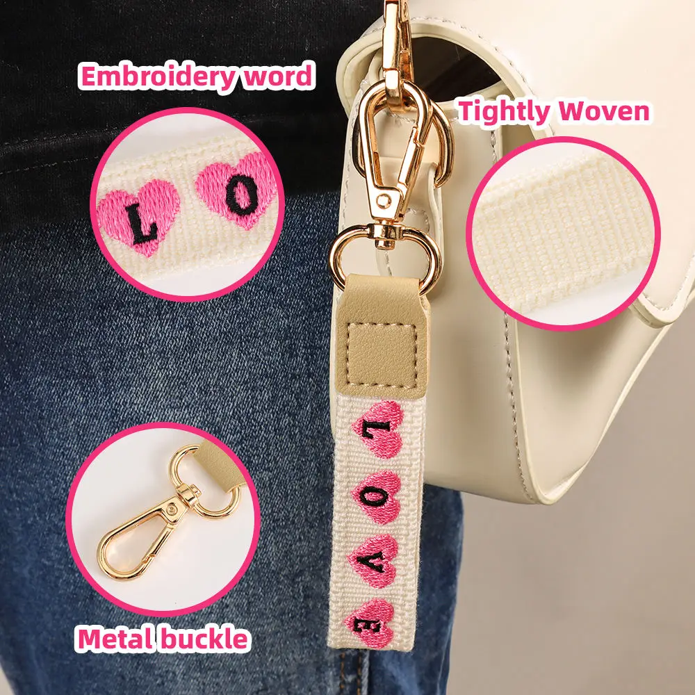 Personalized Woven Keychain, Custom Letter Key Ring, Bag Charm Gift for Lovers Couples, Wedding, Valentine's Day
